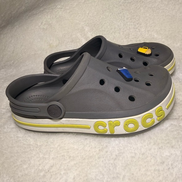 Crocs Bayaband Clog kids size J1 in color Slate Grey / Lime Punch - Picture 1 of 8
